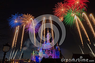 Shanghai Disneyland Fireworks Editorial Stock Photo